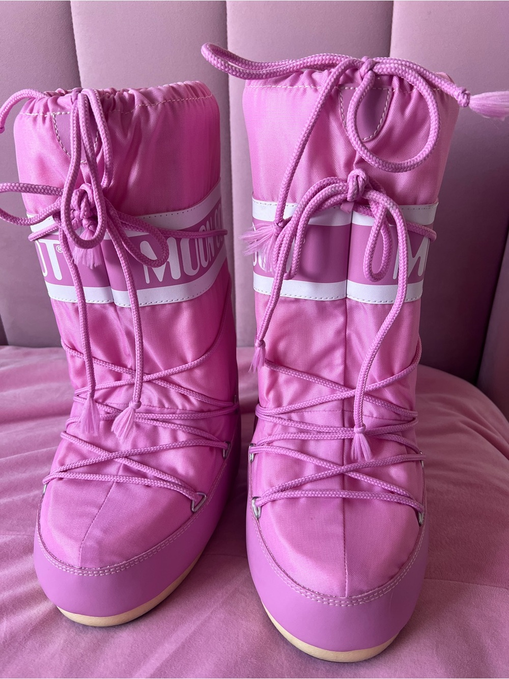 Moon Boot Pink Nylon Lace-Up Insulated Snow Boots US Size 3.5/6